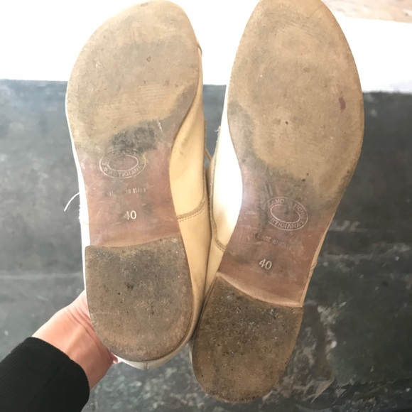 Neutral Leather Lace up Flats - Picture 3 of 3